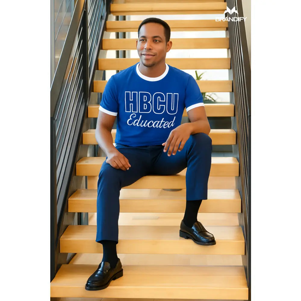 Custom Custom HBCU Men’s Blue/White Chenille Tee | Custom D9 personalized Greek apparel design