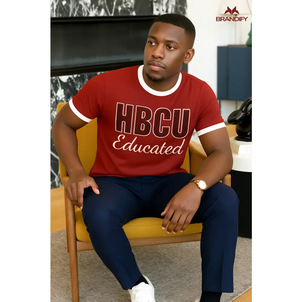 Custom Custom HBCU Men’s Crimson/Cream Chenille Tee | Custom D9 personalized Greek apparel design
