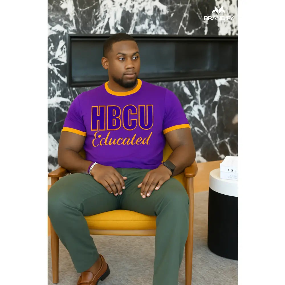 Custom Custom HBCU Men’s Purple/Gold Chenille Tee | Custom D9 personalized Greek apparel design