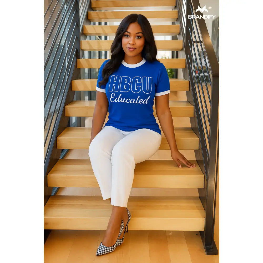Custom Custom HBCU Women’s Blue/White Chenille Tee | Custom D9 personalized Greek apparel design