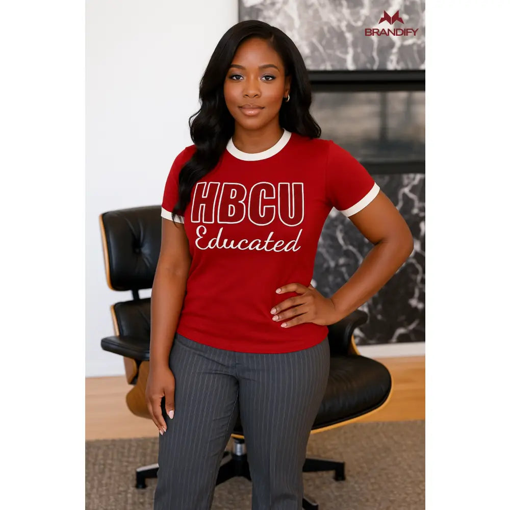 Custom Custom HBCU Women’s Crimson/Cream Chenille Tee | Custom D9 personalized Greek apparel design