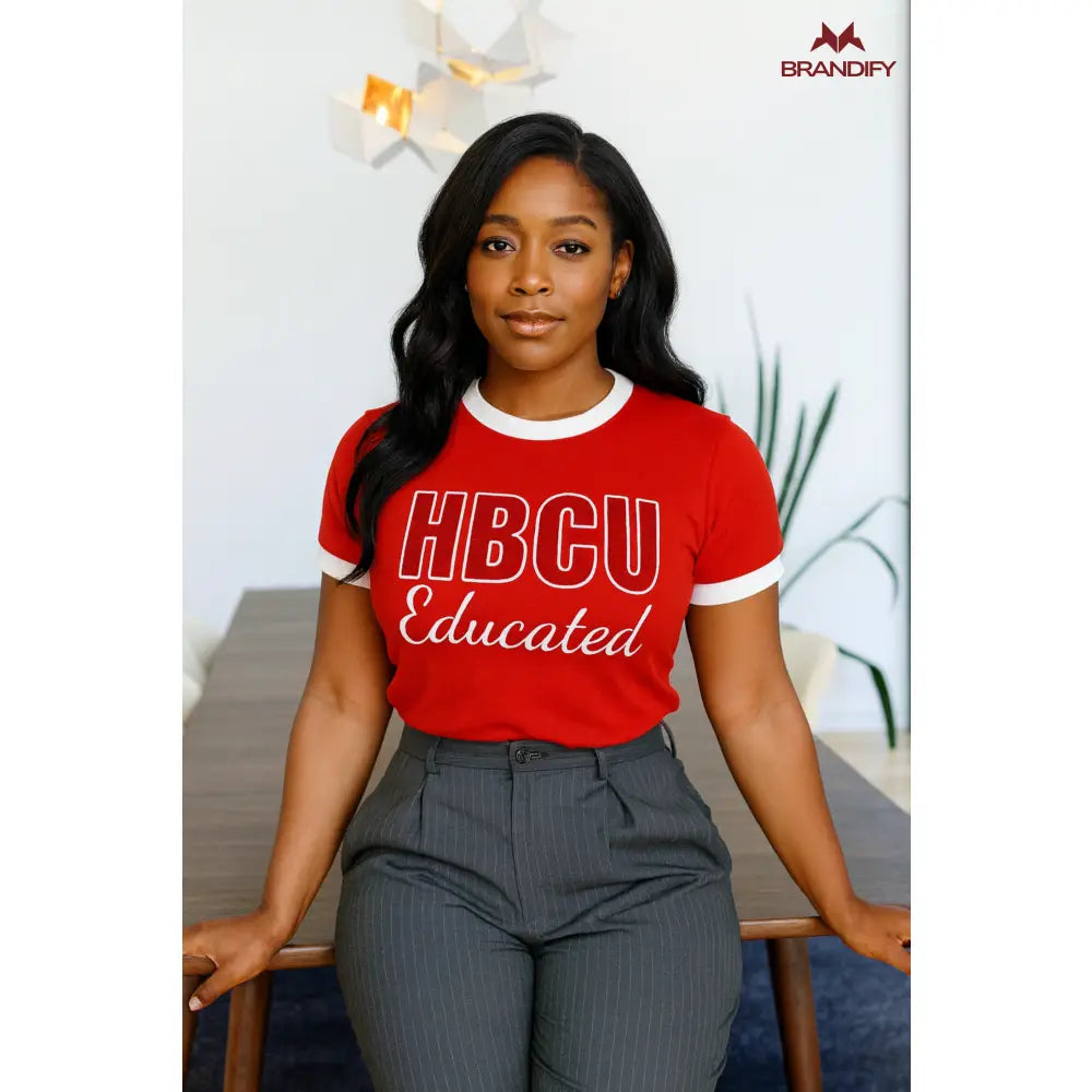 Custom Custom HBCU Women’s Red/White Chenille Tee | Custom D9 personalized Greek apparel design