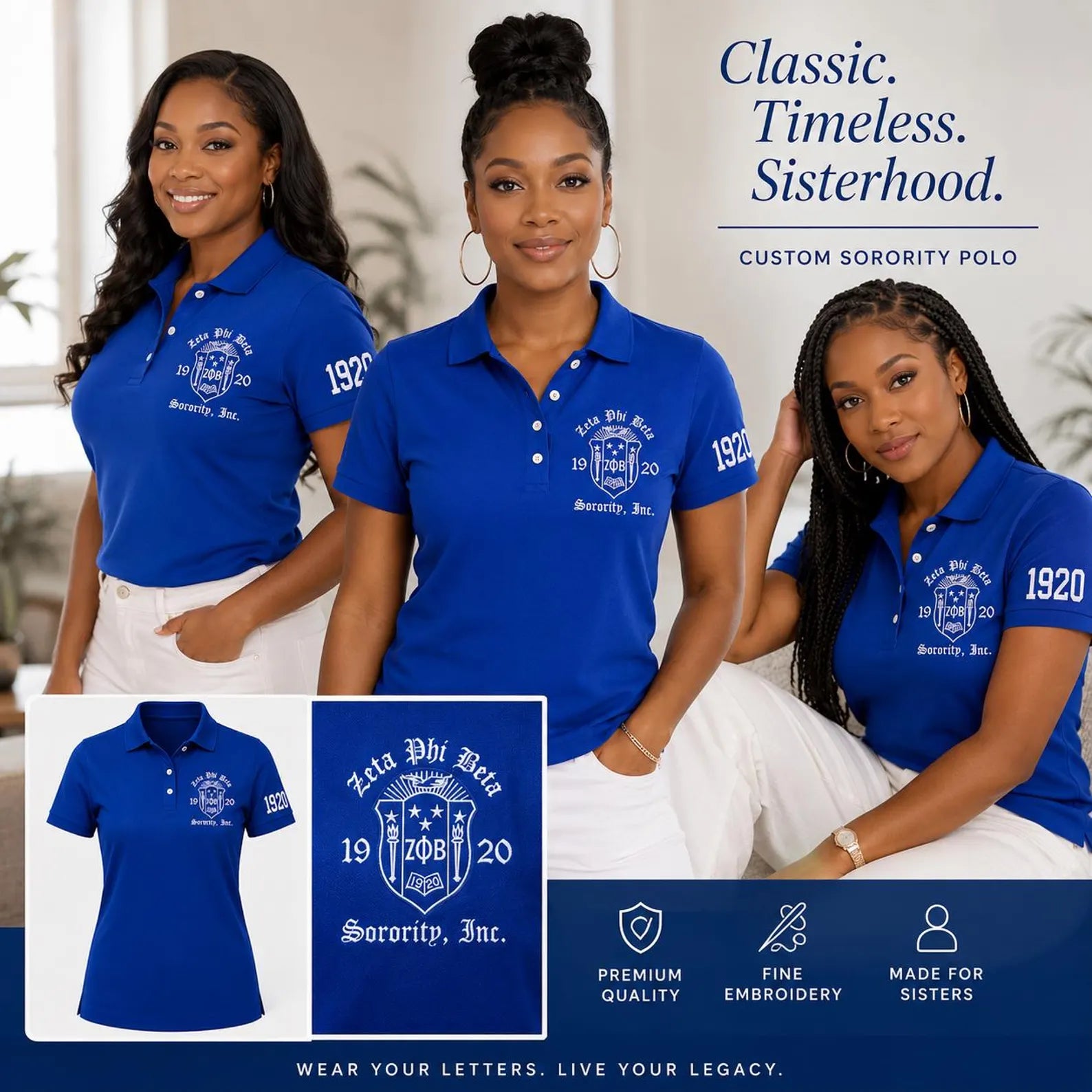 Custom Zeta Polo Design for Omega Gamma Zeta Chapter Members