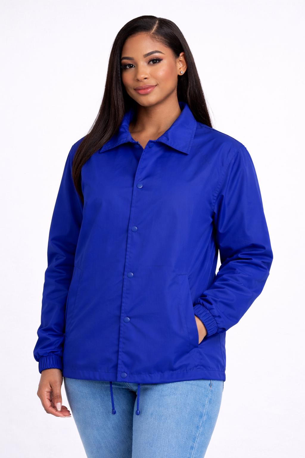 Red Zeta Phi Beta Coach Line Jacket with personalized front, back, and sleeve embroidery