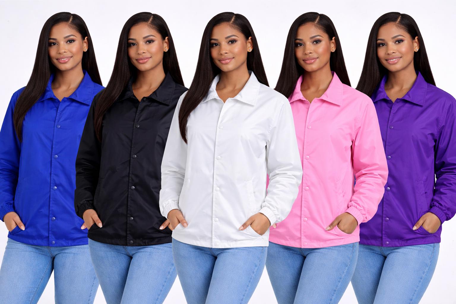 Royal Blue / White Alpha Kappa Alpha Coach Line Jacket with personalized front, back, and sleeve embroidery