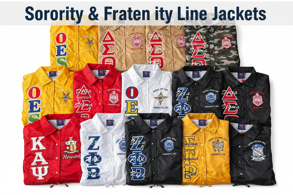 Royal Blue / White Alpha Kappa Alpha Coach Line Jacket with personalized front, back, and sleeve embroidery