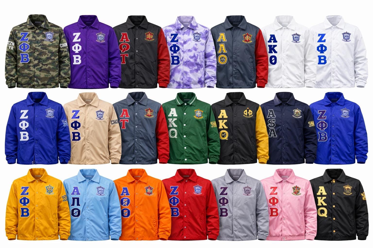 Royal Blue / White custom embroidered Coach Line Jacket with personalized front, back, and sleeve embroidery