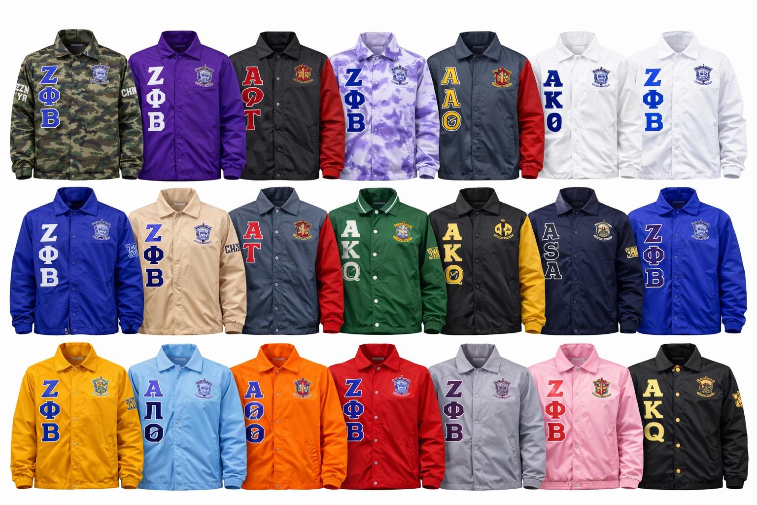 Royal Blue / White custom embroidered Coach Line Jacket with personalized front, back, and sleeve embroidery
