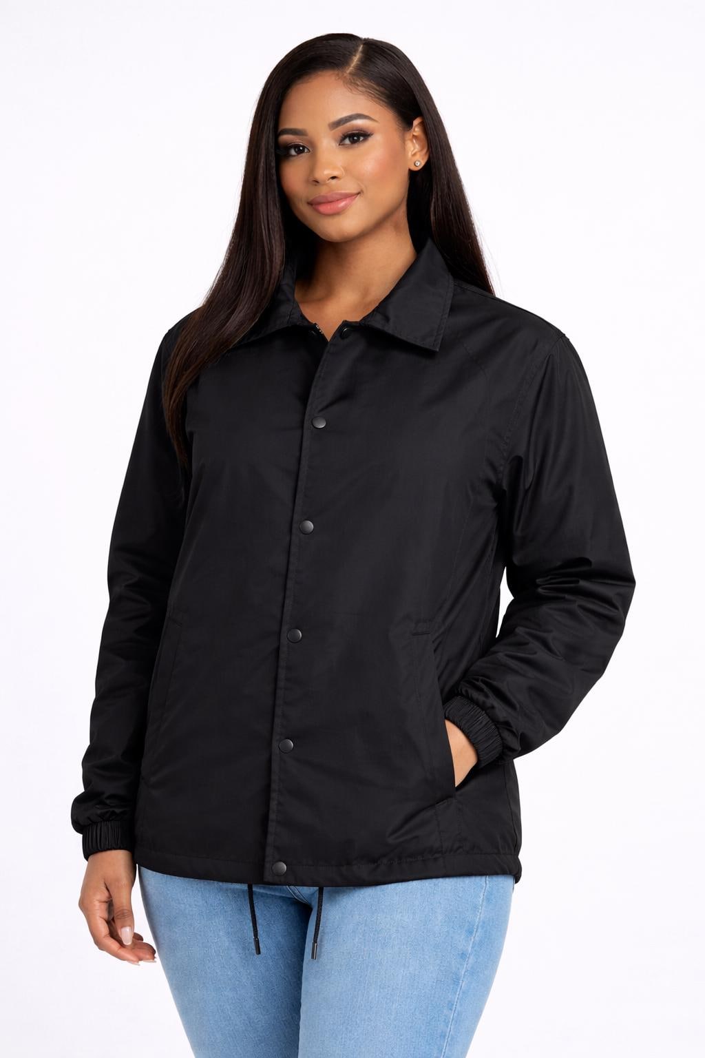 Black / Red Zeta Phi Beta Coach Line Jacket with personalized front, back, and sleeve embroidery