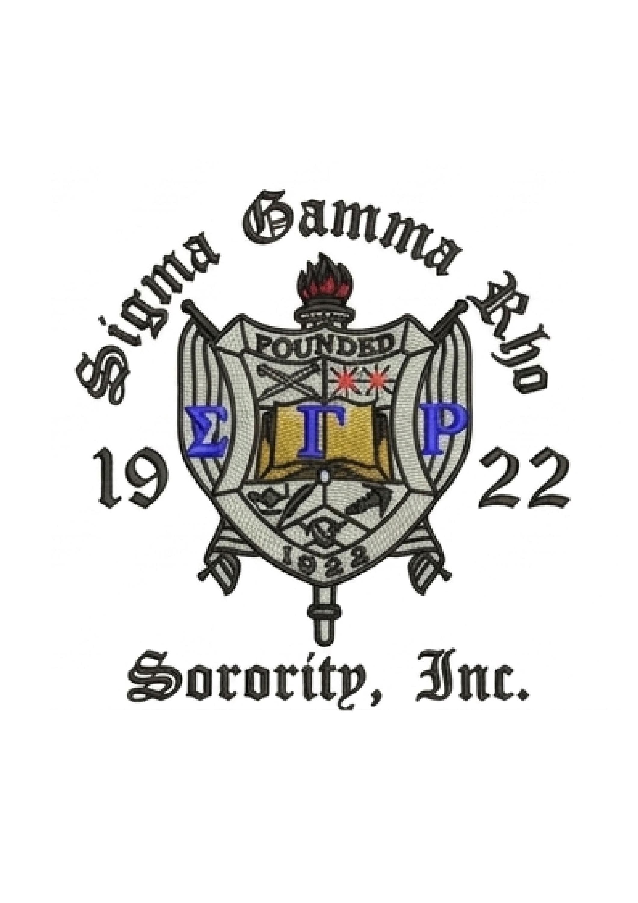 Red Sigma Gamma Rho Coach Line Jacket with personalized front, back, and sleeve embroidery