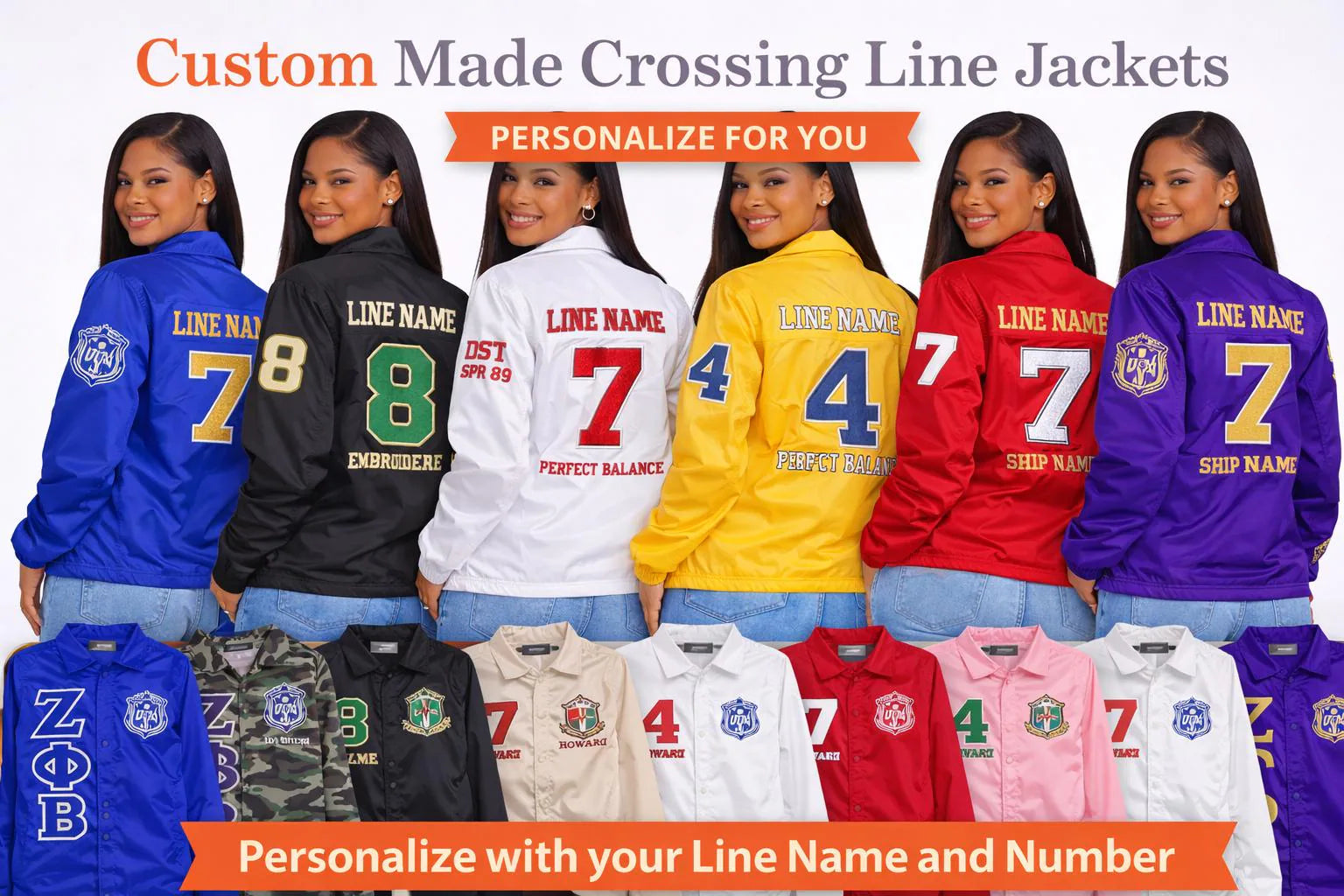 Custom Sorority Line Jacket, Personalized Crossing Jacket, Greek Letter Jacket Women, Custom Name Number Year Jacket Discount for Chapters