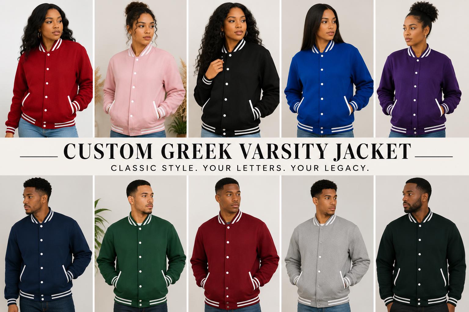 Red custom embroidered Varsity Line Jacket with personalized front, back, and sleeve embroidery