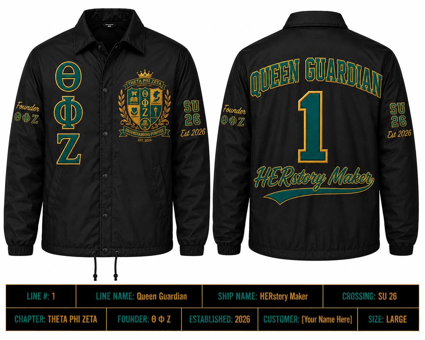 Royal Blue / White Alpha Kappa Alpha Coach Line Jacket with personalized front, back, and sleeve embroidery