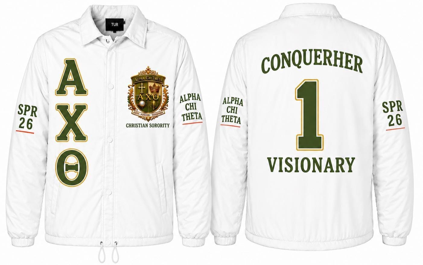 Royal Blue / White Alpha Kappa Alpha Coach Line Jacket with personalized front, back, and sleeve embroidery