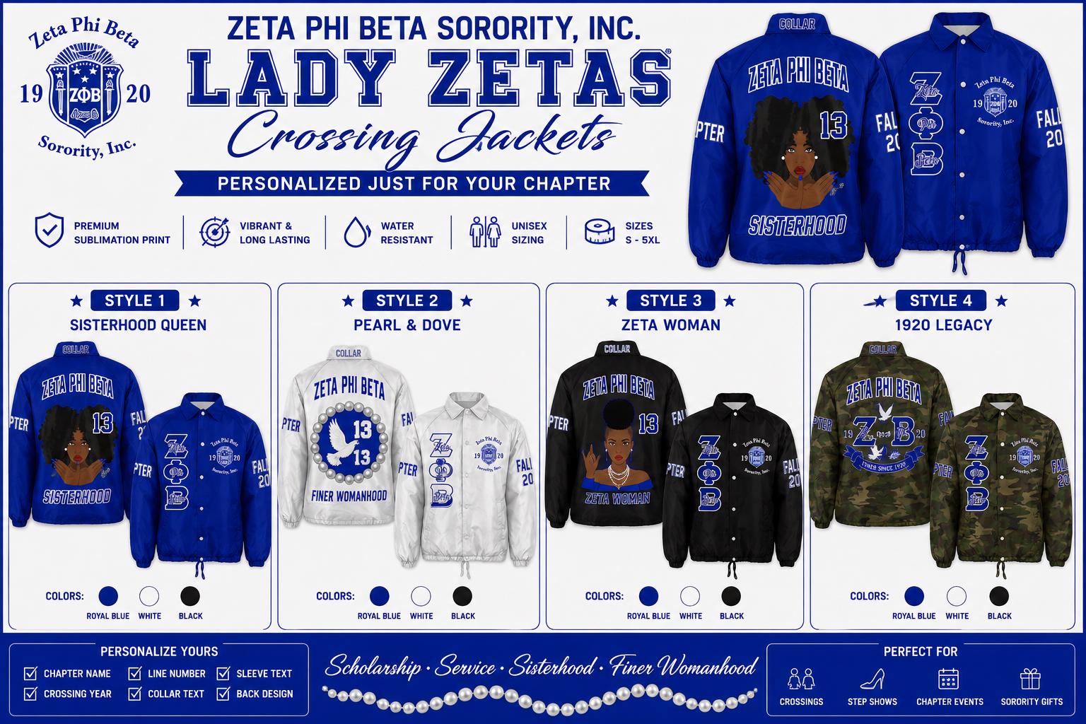 Red Zeta Phi Beta Custom Line Jacket with personalized front, back, and sleeve embroidery