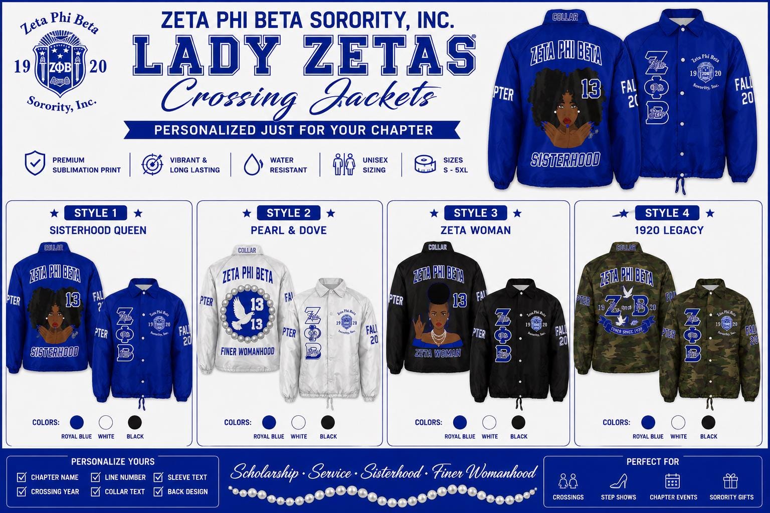Red Zeta Phi Beta Custom Line Jacket with personalized front, back, and sleeve embroidery