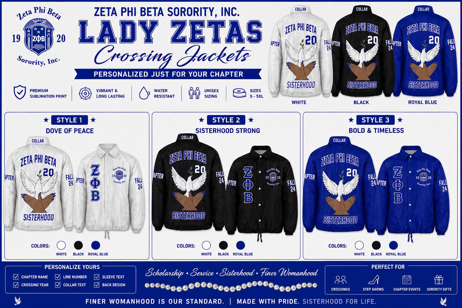 Red Zeta Phi Beta Custom Line Jacket with personalized front, back, and sleeve embroidery