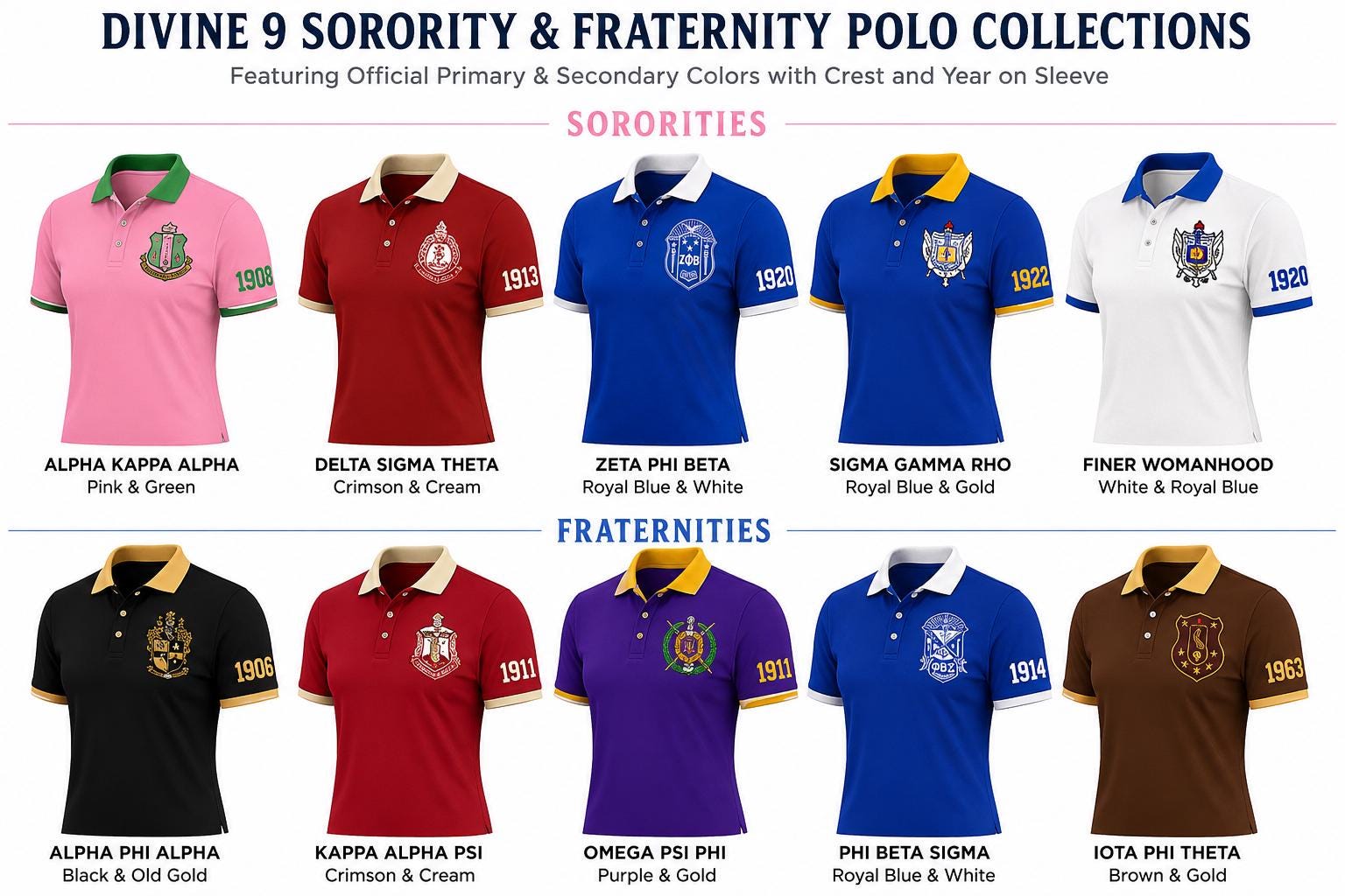 Royal Blue White custom embroidered greek polo shirt with personalized name, chapter, and line details