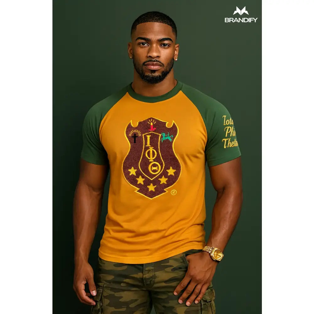 Custom Custom Iota Big Shield Raglan Tee | Custom D9 personalized Greek apparel design