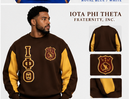 Iota Phi Theta heavyweight boxy embroidered crewneck brown and old gold