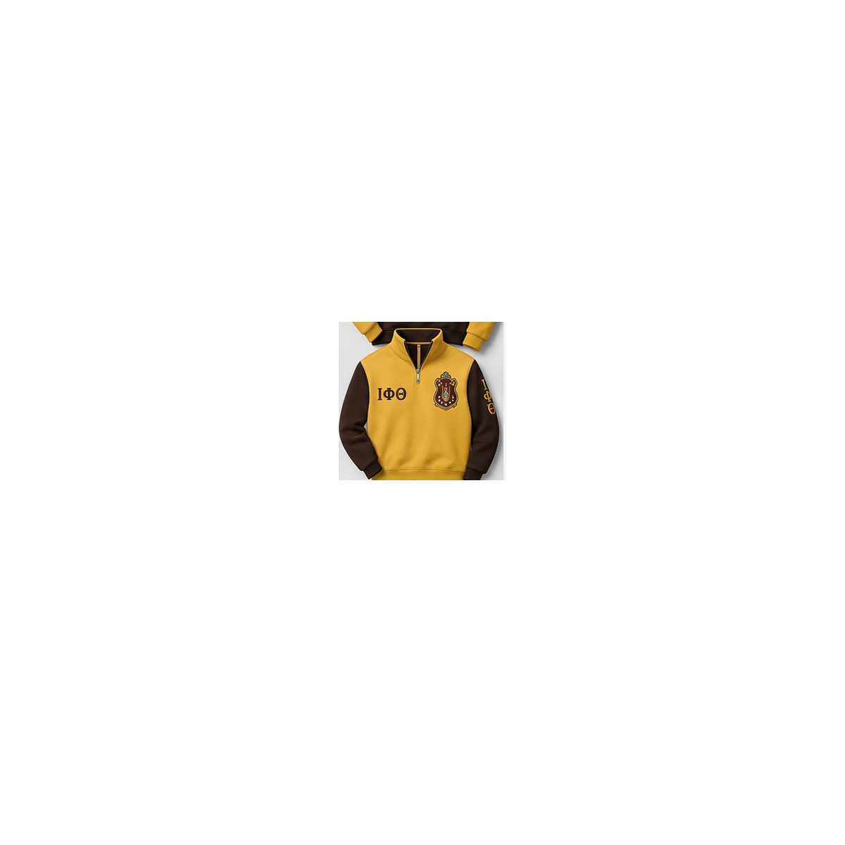 Iota Phi Theta gold and brown custom embroidered quarter zip pullover