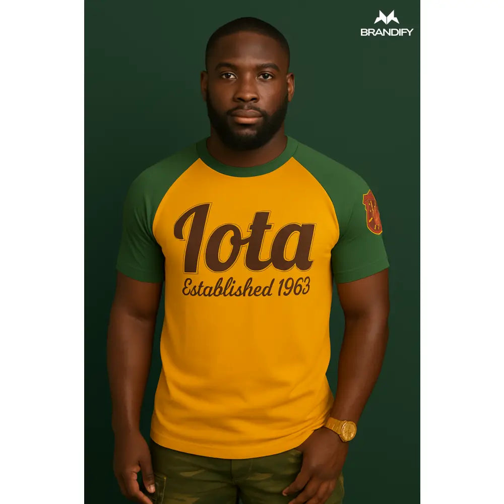 Custom Custom Iota Shield Sleeve Raglan Tee | Custom D9 personalized Greek apparel design