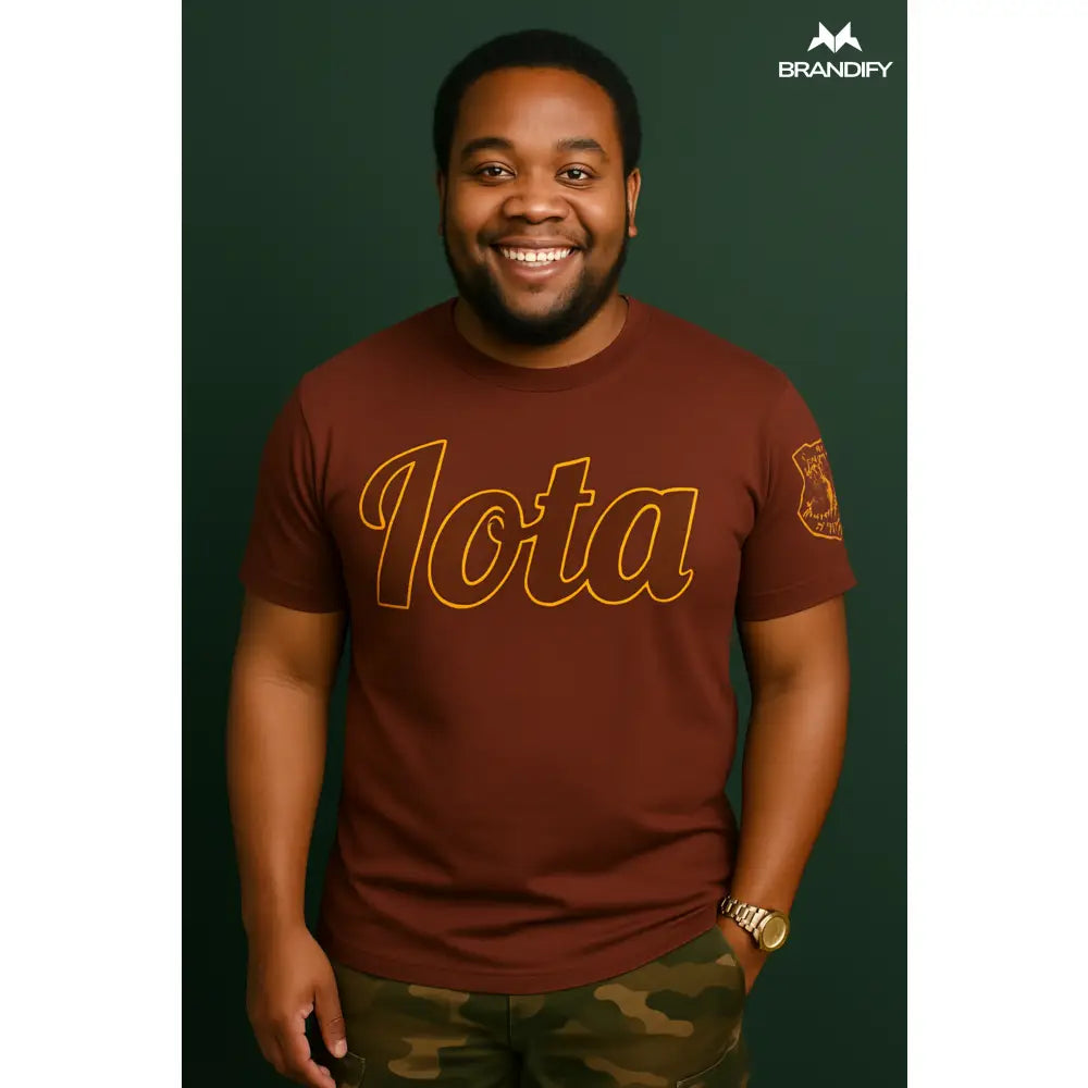 Custom Custom Iota Shield Sleeve Tee | Custom D9 personalized Greek apparel design