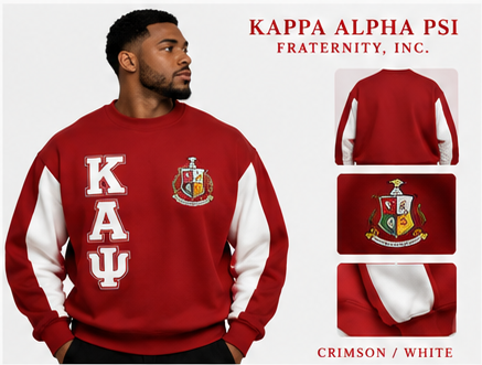 Kappa Alpha Psi heavyweight boxy embroidered crewneck crimson and cream