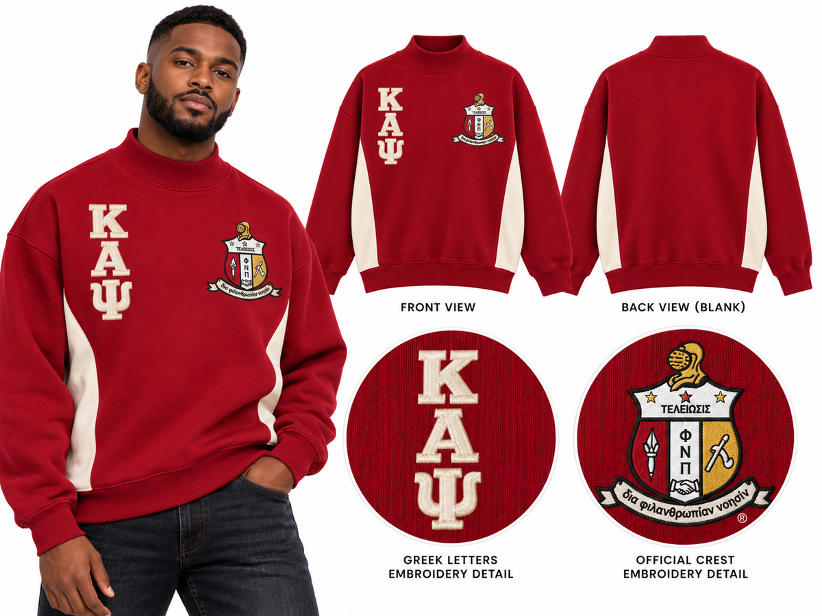 Kappa Alpha Psi oversized mock-neck embroidered sweatshirt crimson and cream