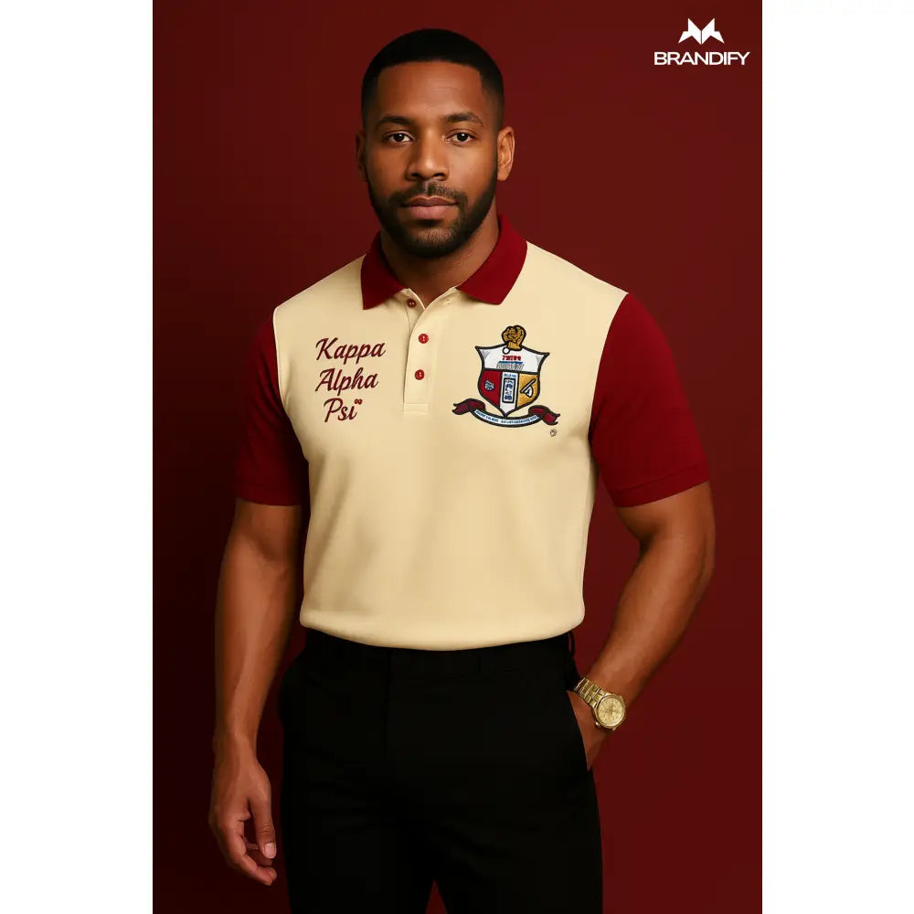 Kappa Alpha Psi crimson and cream embroidered polo main product image
