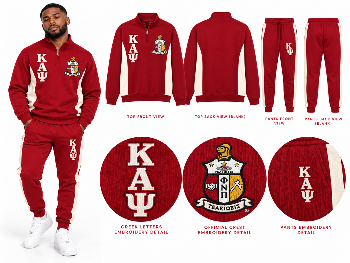 Kappa Alpha Psi premium embroidered track suit crimson and cream