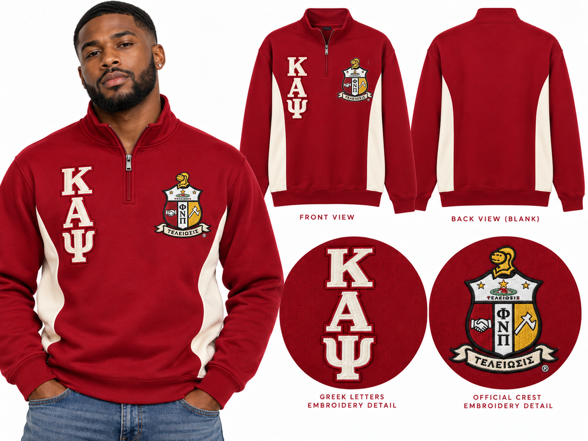 Kappa Alpha Psi embroidered quarter zip pullover crimson and cream