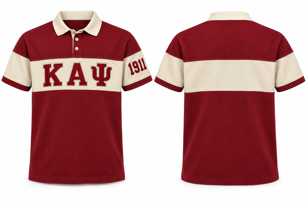Kappa Alpha Psi crimson and cream sewn-panel rugby polo front and back