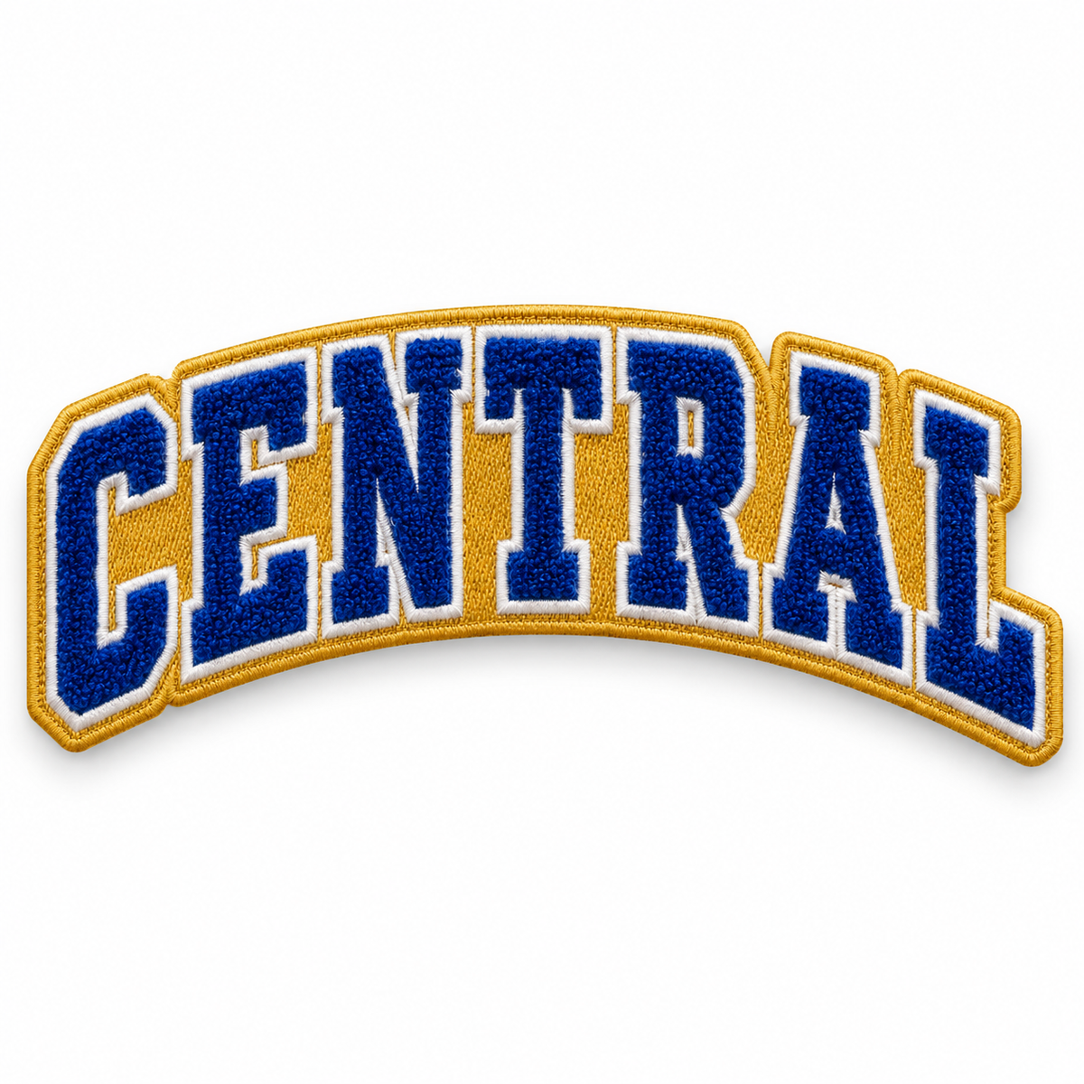 Large custom chenille back patch reading Central
