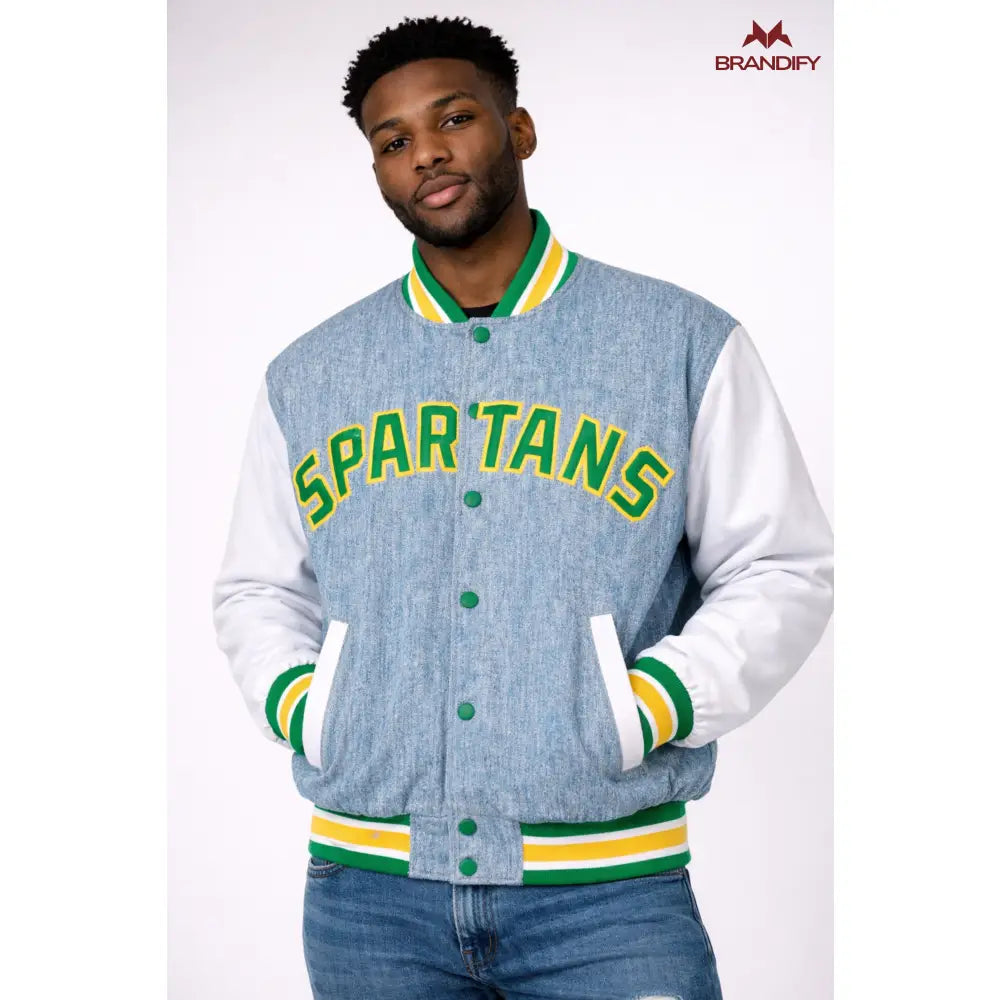 Custom Custom Norfolk State Denim Bomber Jacket | Custom D9 personalized Greek apparel design