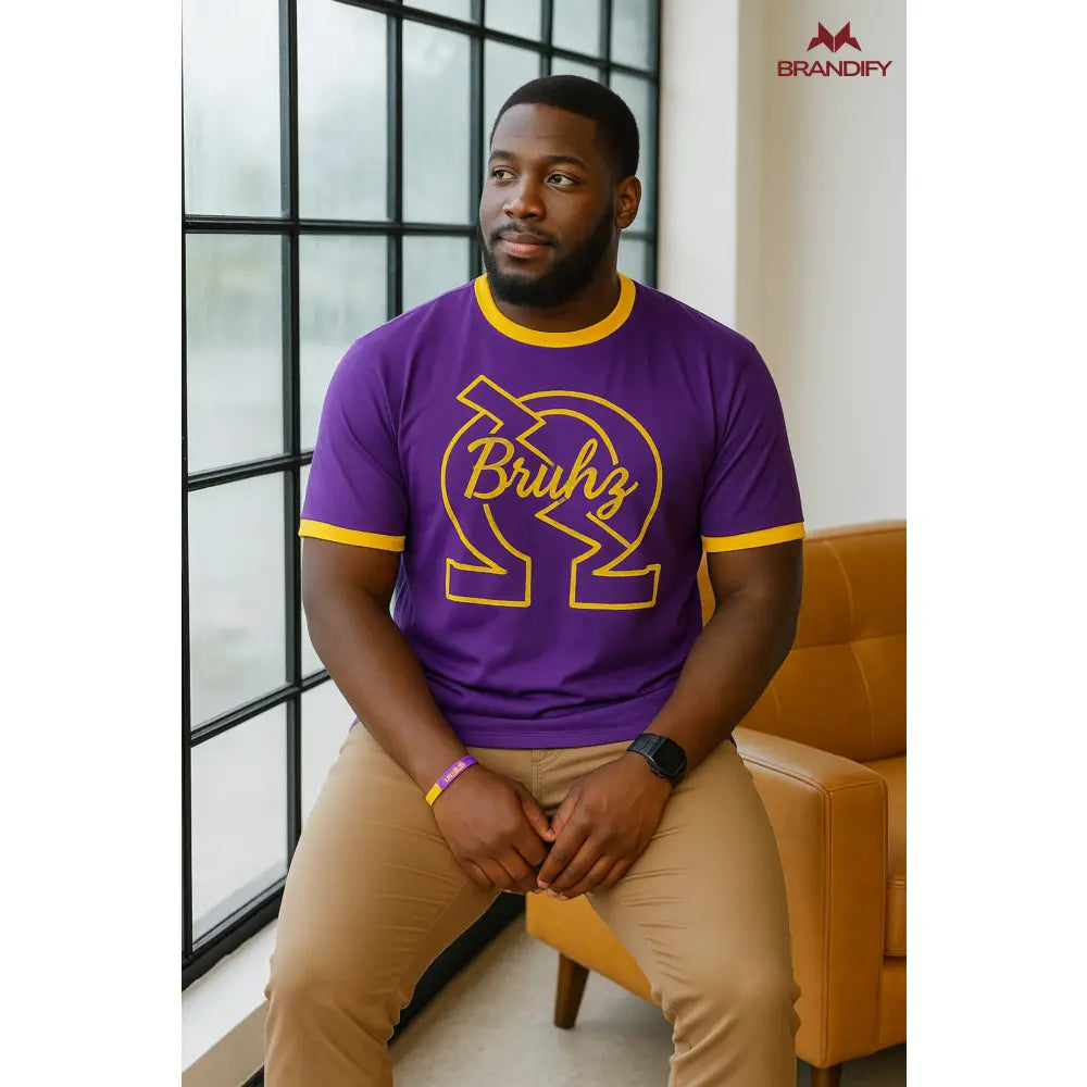 Custom Custom Ω Bruhz Chenille Ringer Tee | Custom D9 personalized Greek apparel design