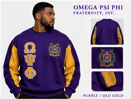 Omega Psi Phi heavyweight boxy embroidered crewneck purple and gold