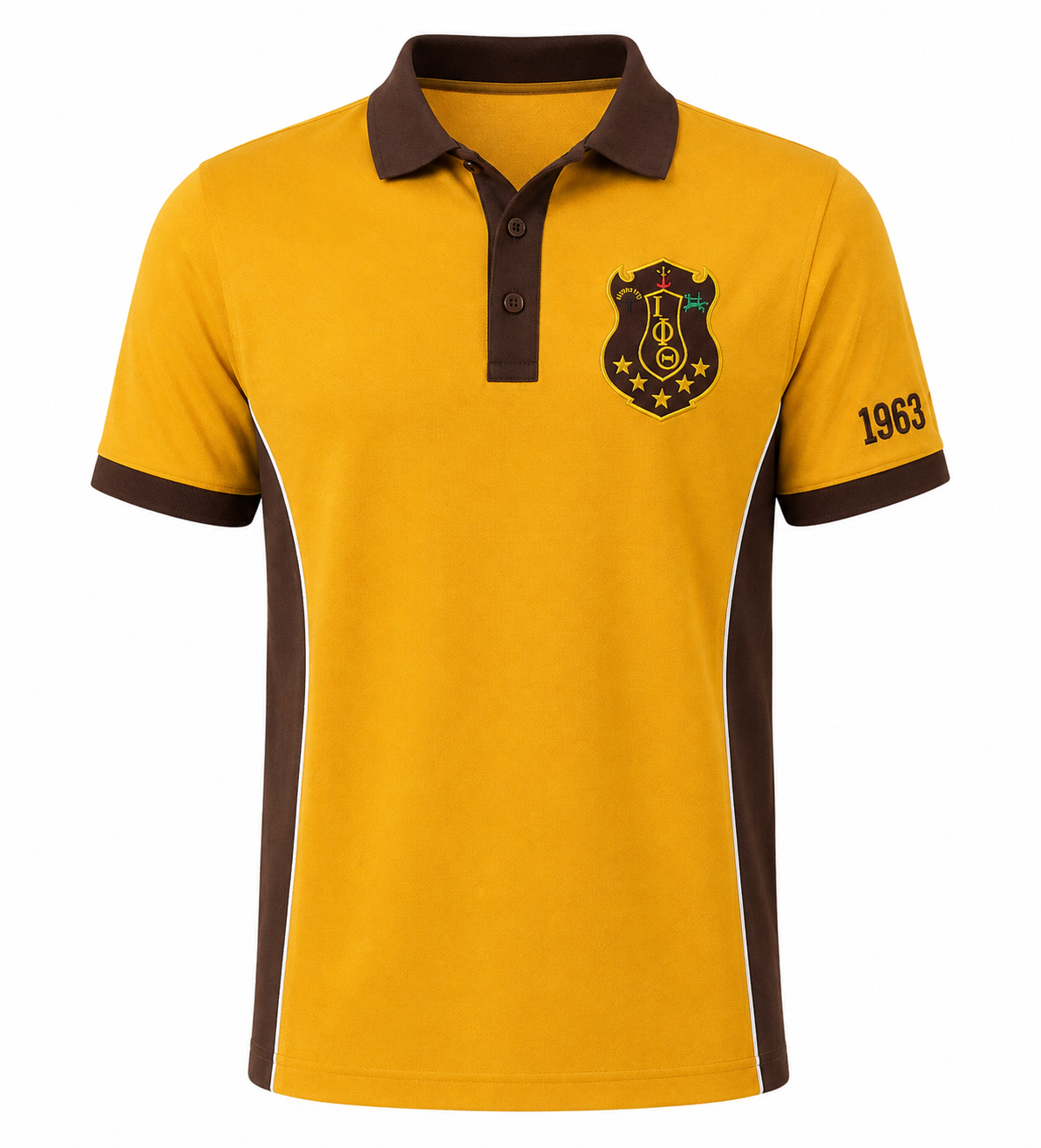 Iota Phi Theta Gold & Brown men's panel polo product view
