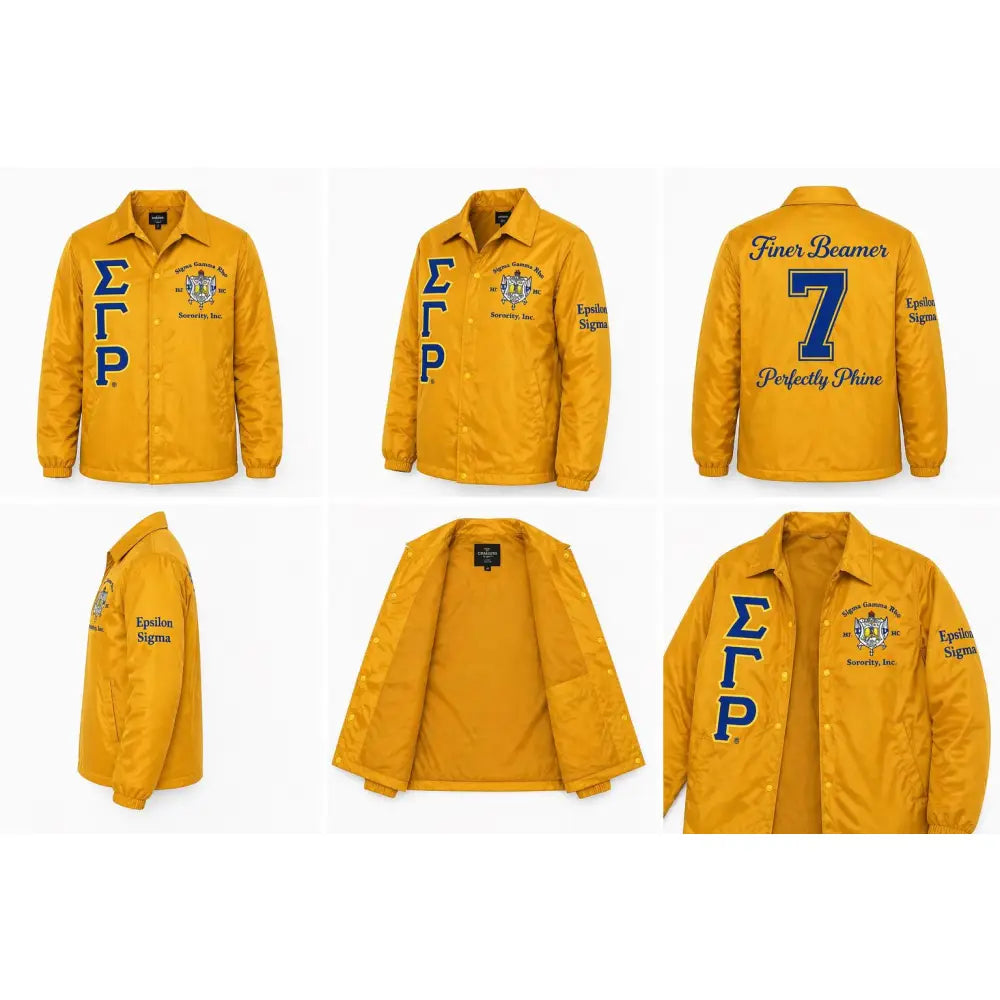 Custom Custom Personalized Gold Sigma Gamma Rho Coach Jacket, Custom Line Jacket, Crossing Jacket, Sorority Windbreaker Line Name & Number | Custom D9 personalized Greek apparel design