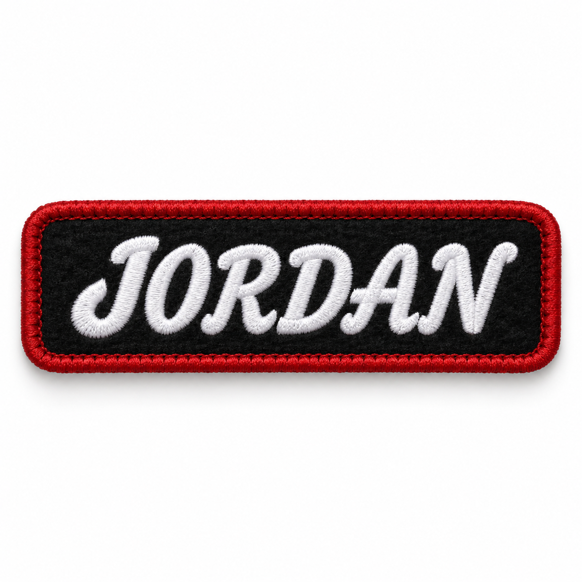 Personalized chenille name patch reading Jordan