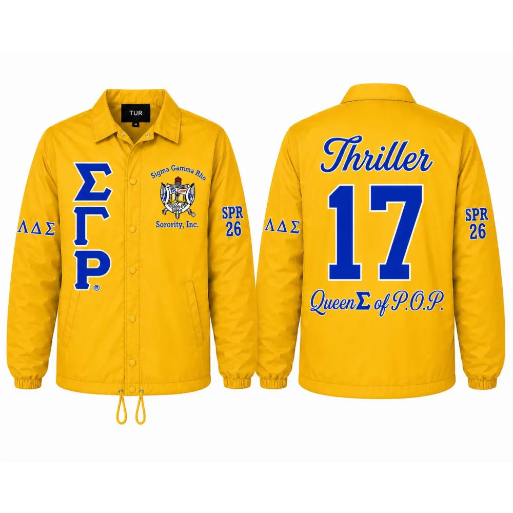 Personalized Sigma Gamma Rho Coach Jacket, Custom Line Jacket, Crossing Jacket, Sorority Windbreaker option to add Name & Number Details
