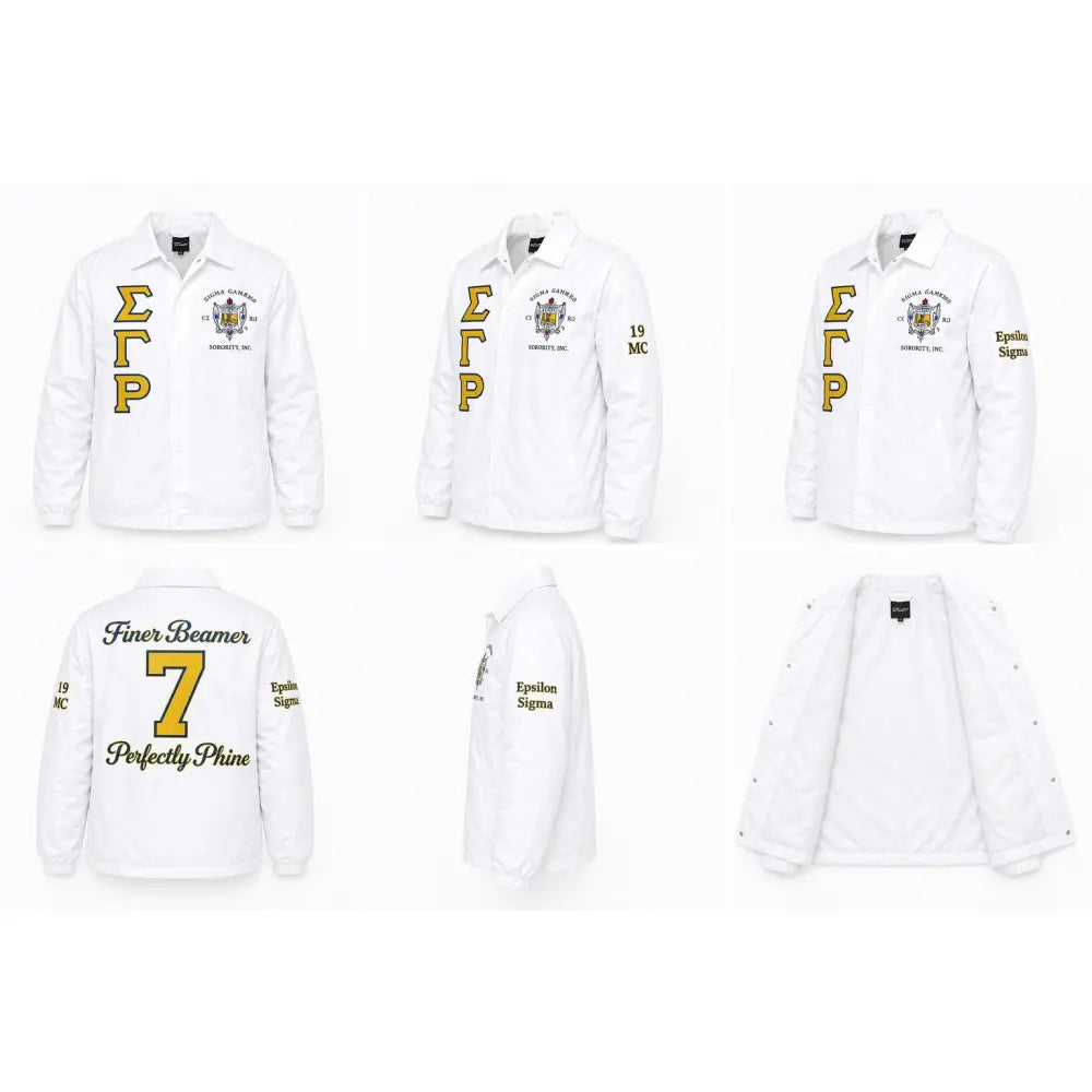 Custom Custom Personalized White Sigma Gamma Rho Coach Jacket, Custom Line Jacket, Crossing Jacket, Sorority Windbreaker Line Name & Number | Custom D9 personalized Greek apparel design