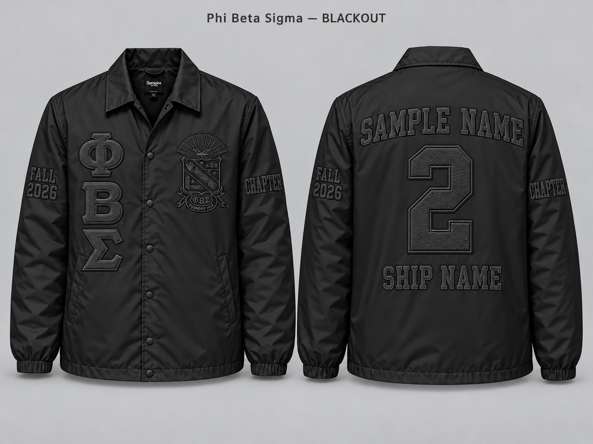 Phi Beta Sigma Blackout line jacket with sample front back and sleeve embroidery