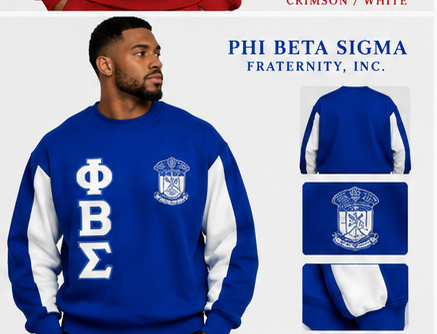 Phi Beta Sigma heavyweight boxy embroidered crewneck royal blue and white