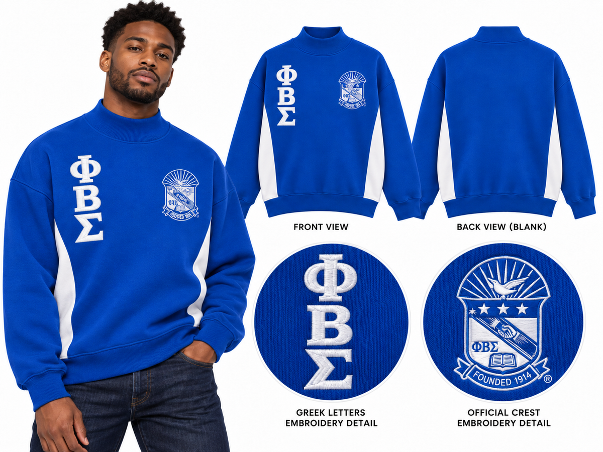 Phi Beta Sigma oversized mock-neck embroidered sweatshirt royal blue and white