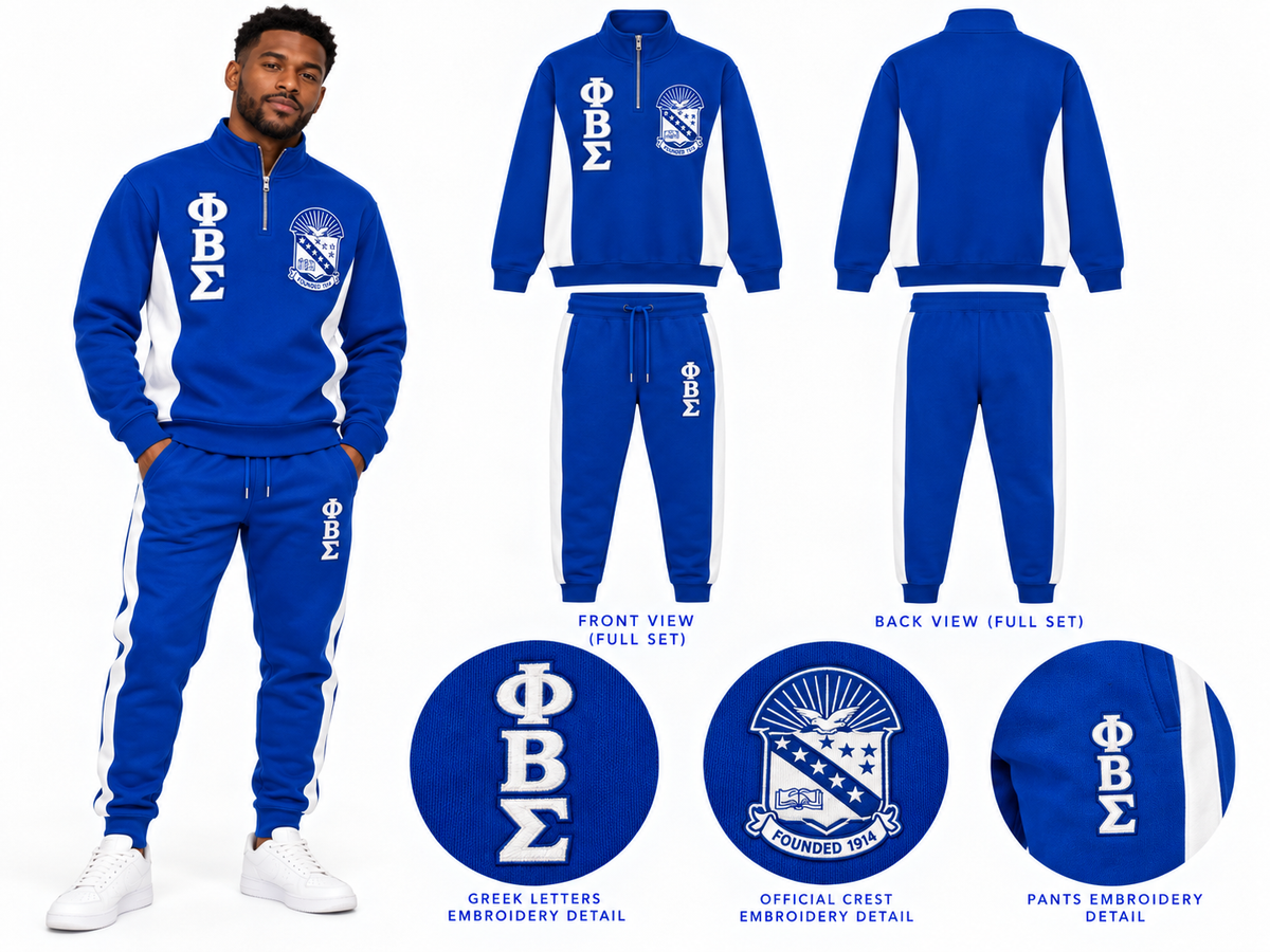 Phi Beta Sigma premium embroidered track suit royal blue and white