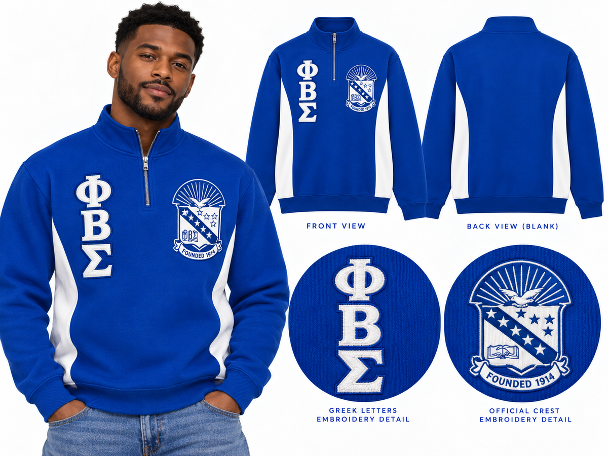 Phi Beta Sigma embroidered quarter zip pullover royal blue and white