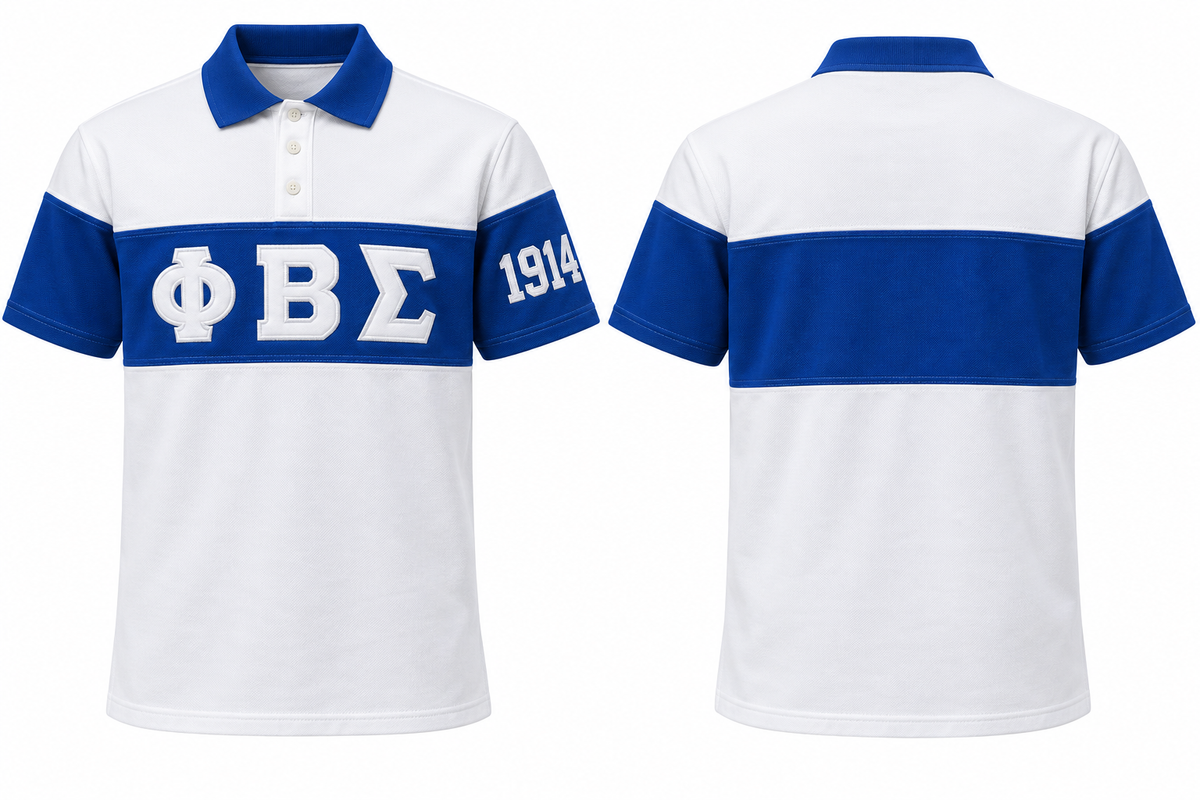 Phi Beta Sigma white and royal blue sewn-panel rugby polo front and back