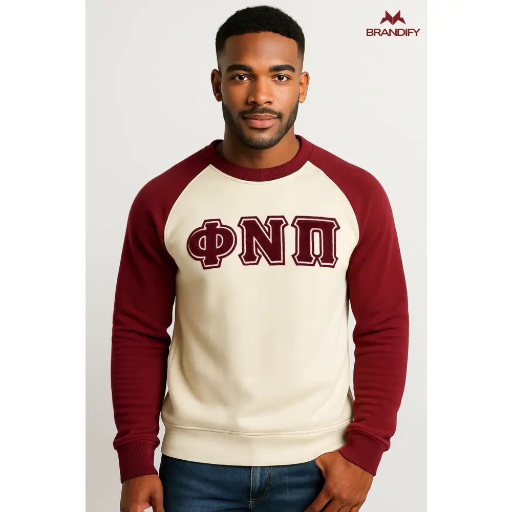Custom Custom ΦΝΠ Raglan Chenille Sweatshirt | Custom D9 personalized Greek apparel design