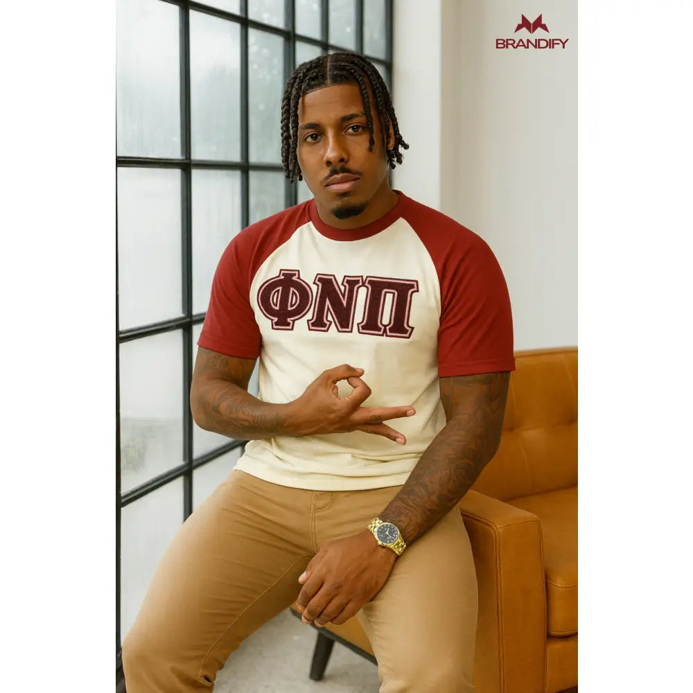Custom Custom ΦΝΠ Raglan Chenille Tee | Custom D9 personalized Greek apparel design